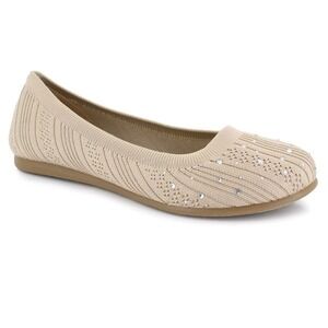 Dominique Nicole Peace Beige Knit Rhinestone Ballet Flats Womens Size 12W Wide